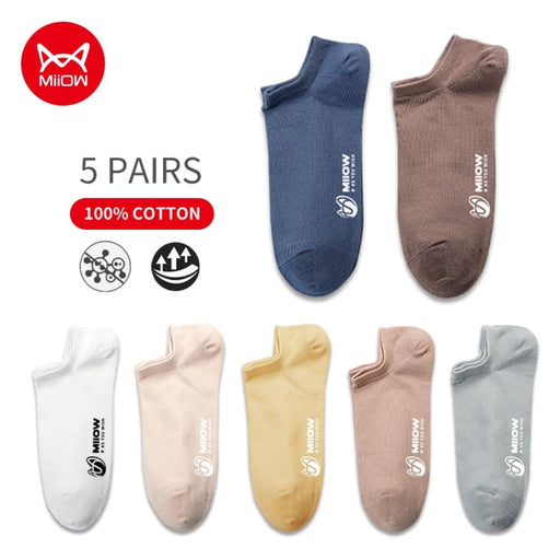 5 Pairs Pure Cotton Men Socks Breathable Low Cut Casual