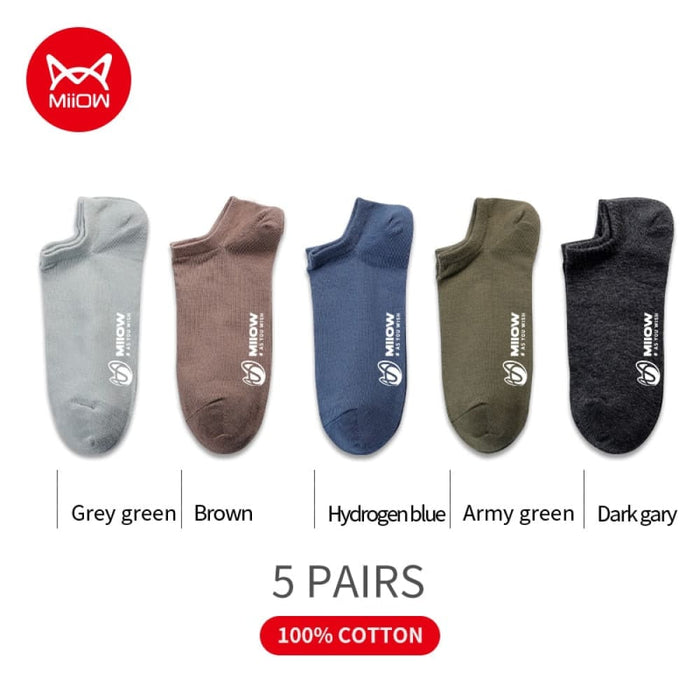 5 Pairs Pure Cotton Men Socks Breathable Low Cut Casual