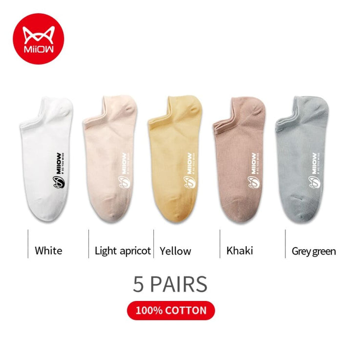 5 Pairs Pure Cotton Men Socks Breathable Low Cut Casual