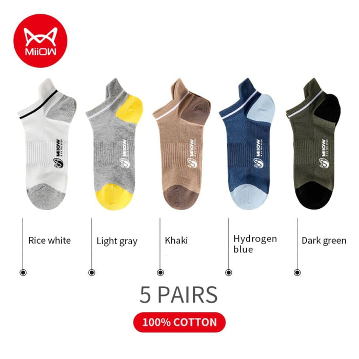 5 Pairs Summer Cotton Men Socks Patchwork Low Cut Casual