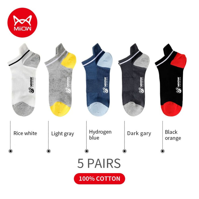 5 Pairs Summer Cotton Men Socks Patchwork Low Cut Casual