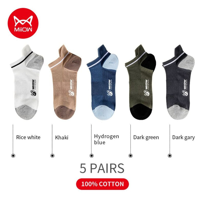 5 Pairs Summer Cotton Men Socks Patchwork Low Cut Casual