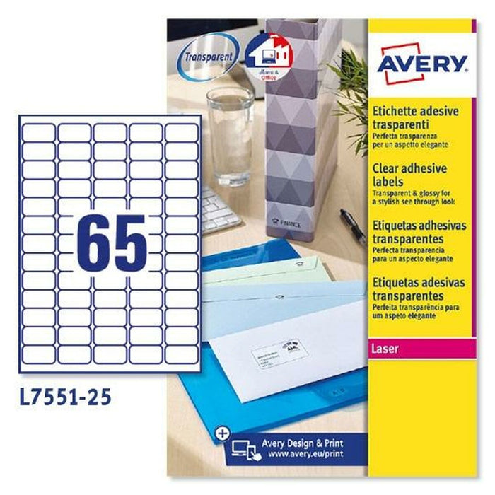 Adhesive Labels By Avery Transparent 210 x 297 Mm 38 x 21 Mm