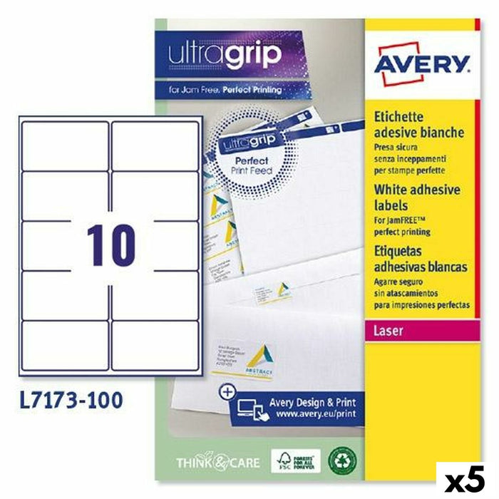 Printer Labels By Avery L7173 White 100 Sheets 99 x 57 Mm 5 Units