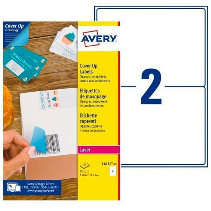 Printer Labels By Avery L4611 White 25 Sheets 200 x 144 Mm 5 Units