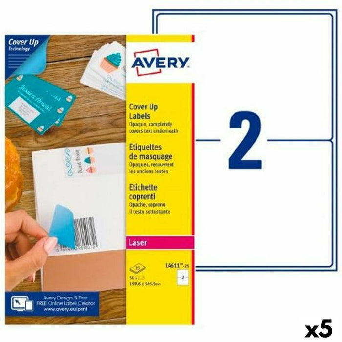 Printer Labels By Avery L4611 White 25 Sheets 200 x 144 Mm 5 Units