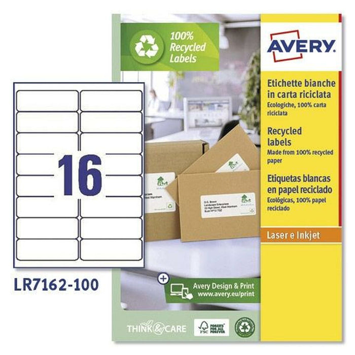 Printer Labels By Avery Lr7162 White 100 Sheets 99 x 34 Mm 5 Units