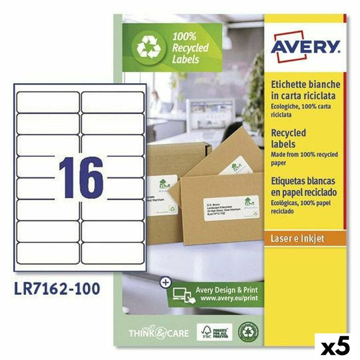 Printer Labels By Avery Lr7162 White 100 Sheets 99 x 34 Mm 5 Units