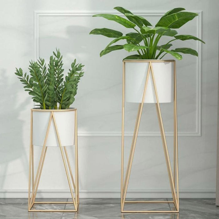 50cm Gold Metal Plant Stand With White Flower Pot Holder