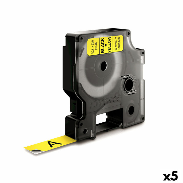 Laminated Tape For Labelling Machines By Dymo D1 45018 12 Mm Labelmanager Yellow Black 5 Units