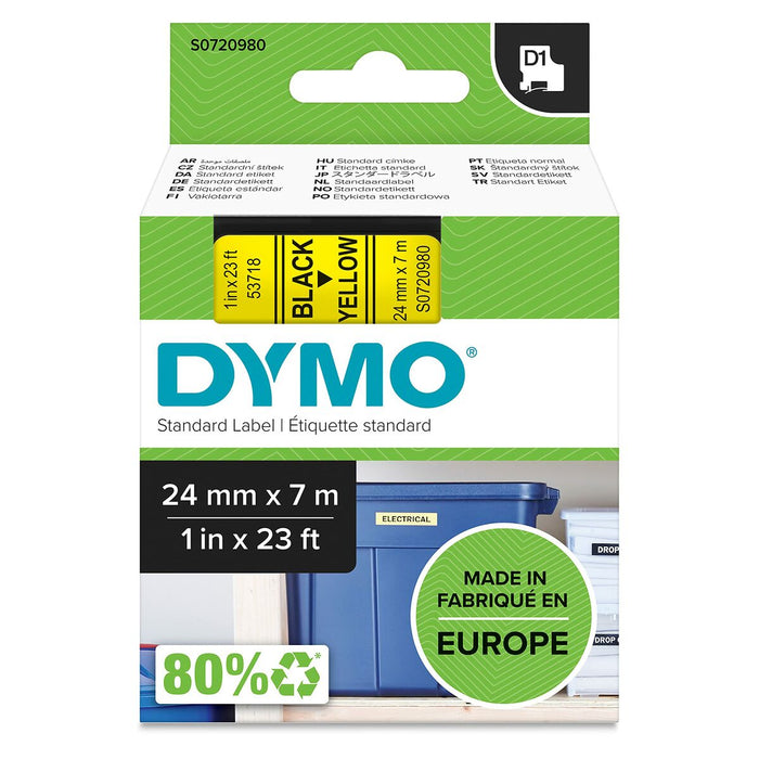 Laminated Tape For Labelling Machines By Dymo D1 53718 24 Mm Labelmanager Black Yellow 5 Units