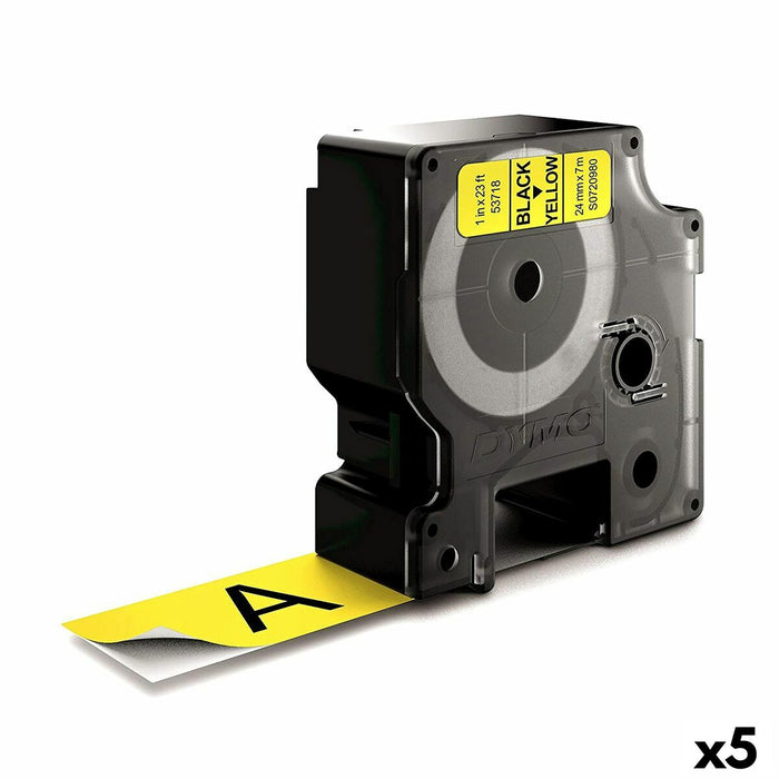 Laminated Tape For Labelling Machines By Dymo D1 53718 24 Mm Labelmanager Black Yellow 5 Units