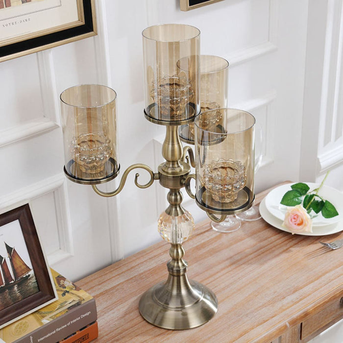 58cm 4-slots Glass Candlestick Candle Holder Stand Pillar