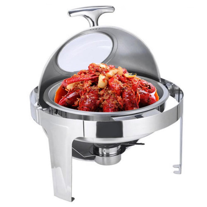 6l Round Chafing Stainless Steel Food Warmer With Glass Roll
