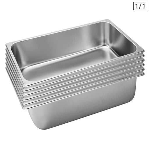 6x Gastronorm Gn Pan Full Size 1 20cm Deep Stainless Steel