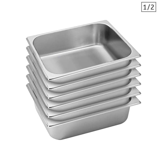 6x Gastronorm Gn Pan Full Size 1 2 10cm Deep Stainless Steel