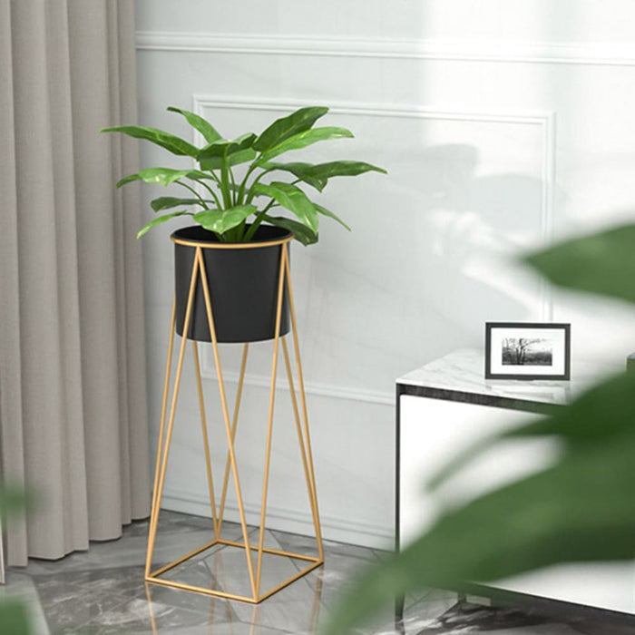 70cm Gold Metal Plant Stand With Black Flower Pot Holder
