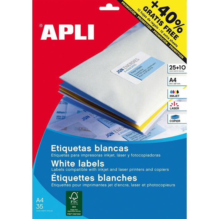 AdhesivesLabels By Apli White 25 Sheets  40 Mm