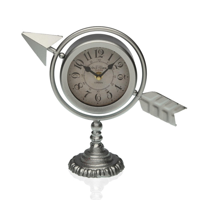 Table Clock Versa Silver Complete Arrow Metal 23 X 16 X 8 Cm