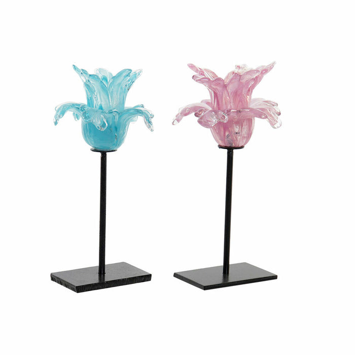 Candleholder Dkd Home Decor Blue Pink Metal Crystal 12 X 12 X 24 Cm 2 Units