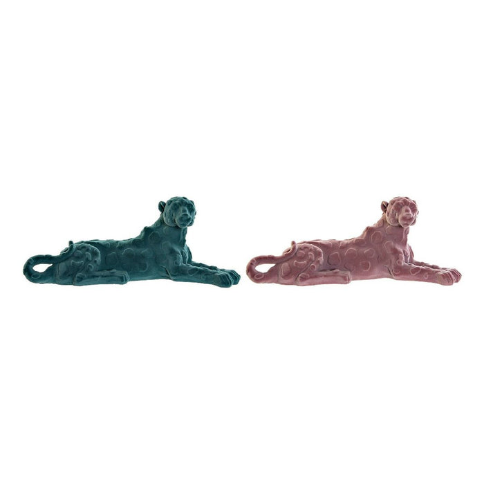 Decorative Figure Dkd Home Decor Green Pink Resin Flocked Lion 26.5 X 9 X 11 Cm