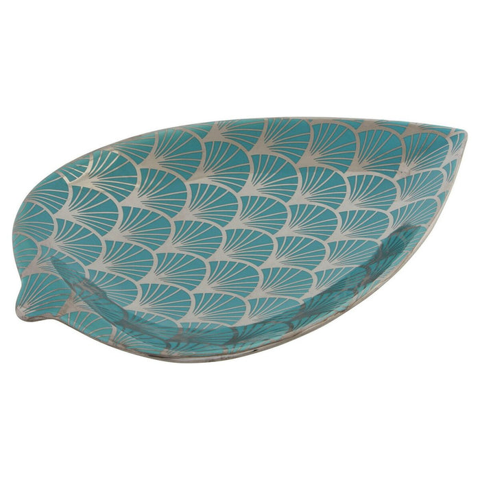 Centerpiece Dkd Home Decor 27.5 X 16 X 3 Cm Turquoise Oriental Chromed Leaf Of A Plant