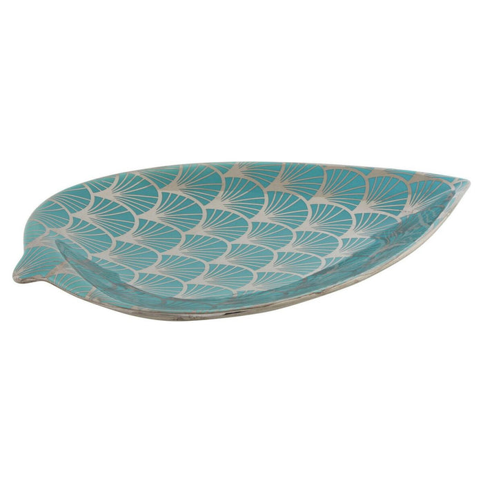 Centerpiece Dkd Home Decor 27.5 X 16 X 3 Cm Turquoise Oriental Chromed Leaf Of A Plant