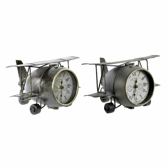 Table Clock Dkd Home Decor 26 X 21 X 15 Cm Aeroplane Crystal Grey Green Iron 2 Units