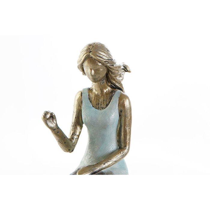 Decorative Figure Dkd Home Decor Blue Golden Lady 13 X 8.5 X 17.5 Cm