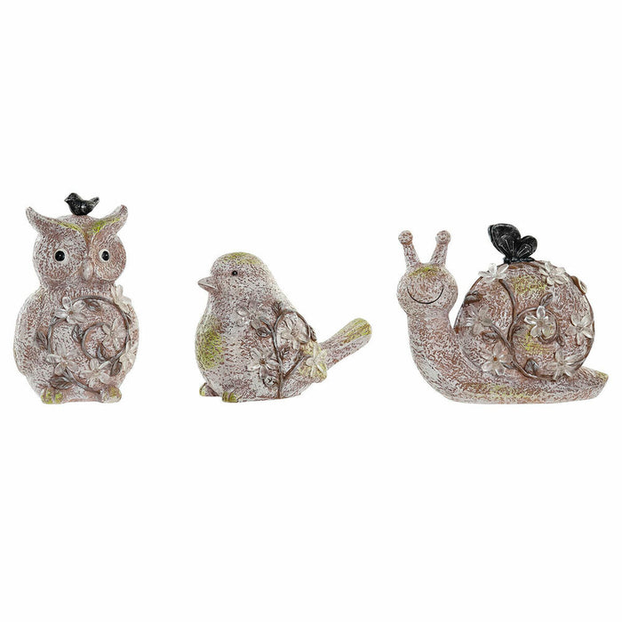 Decorative Figure Dkd Home Decor Green Pink Natural Animals Shabby Chic 20.5 X 10 X 17 Cm 3 Pieces