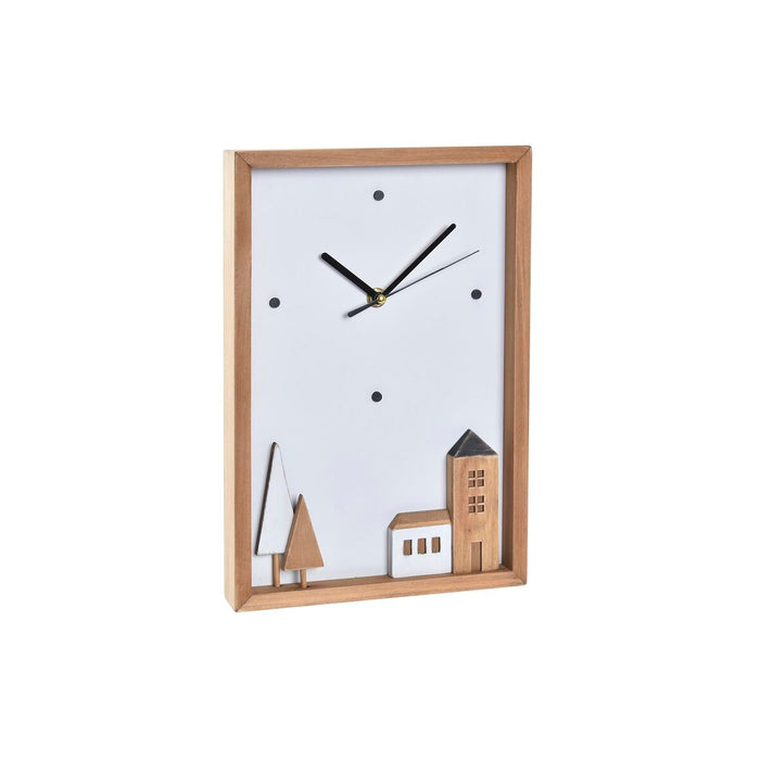 Wall Clock Dkd Home Decor White Brown Wood Houses Urban 20 X 4 X 30 Cm