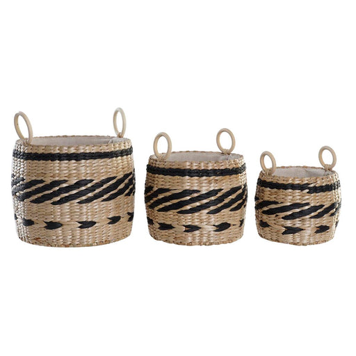 Basket Set Dkd Home Decor Black Natural Fibre Colonial 30 x