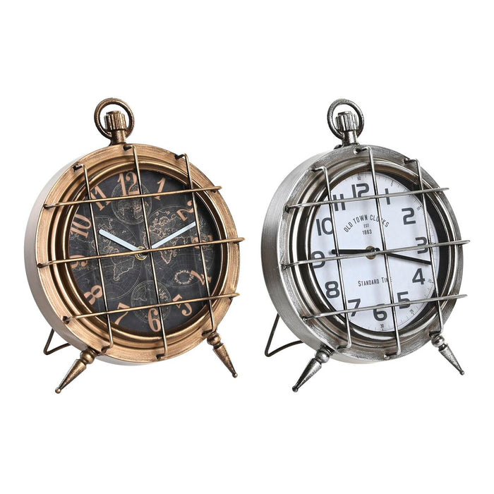 Table Clock Dkd Home Decor World Map 22 X 17 X 29 Cm Crystal Silver Black Golden White Iron 2 Units