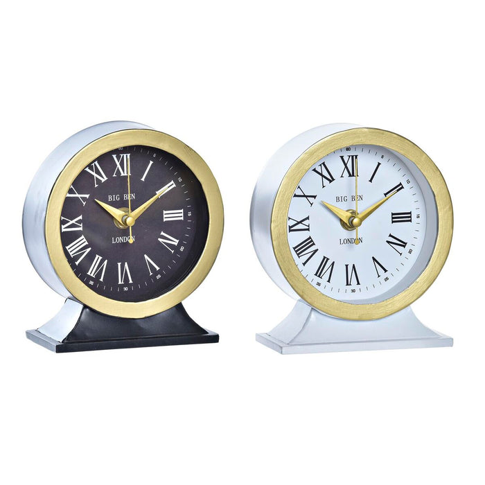 Table Clock Dkd Home Decor White Black Crystal Iron 12 X 6 X 13 Cm 2 Units