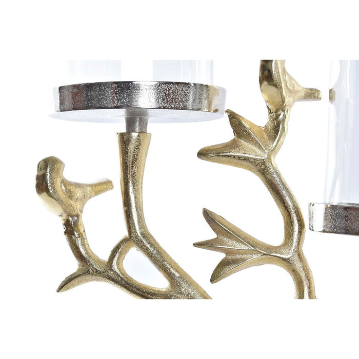 Candle Holder Dkd Home Decor Crystal Golden Aluminium Birds