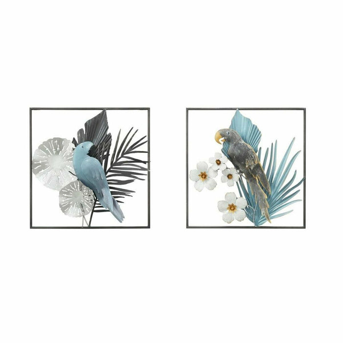 Wall Decoration Dkd Home Decor 50 X 7.6 X 50 Cm Black Grey Blue Parrot Tropical 2 Units