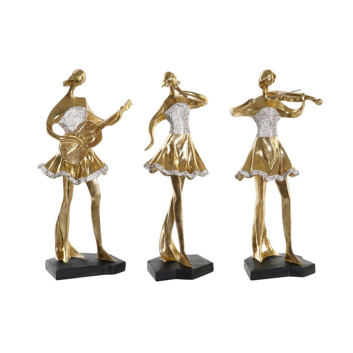 Decorative Figure Dkd Home Decor Music 20 X 12 X 41.5 Cm Ballerina Golden Romantic 3 Units