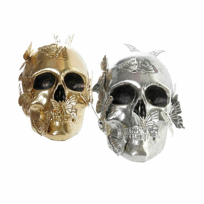 Decorative Figure Dkd Home Decor Golden Silver Skull 16.5 X 10.5 X 11.5 Cm 2 Units