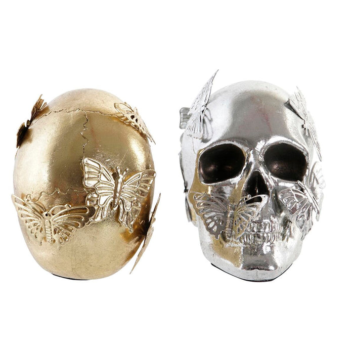 Decorative Figure Dkd Home Decor Golden Silver Skull 16.5 X 10.5 X 11.5 Cm 2 Units