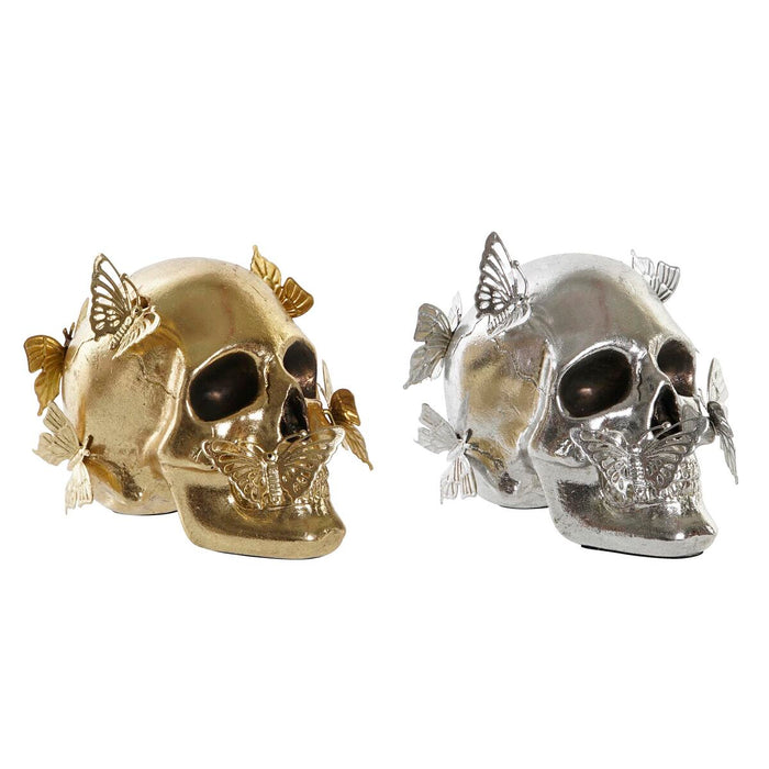 Decorative Figure Dkd Home Decor Golden Silver Skull 16.5 X 10.5 X 11.5 Cm 2 Units