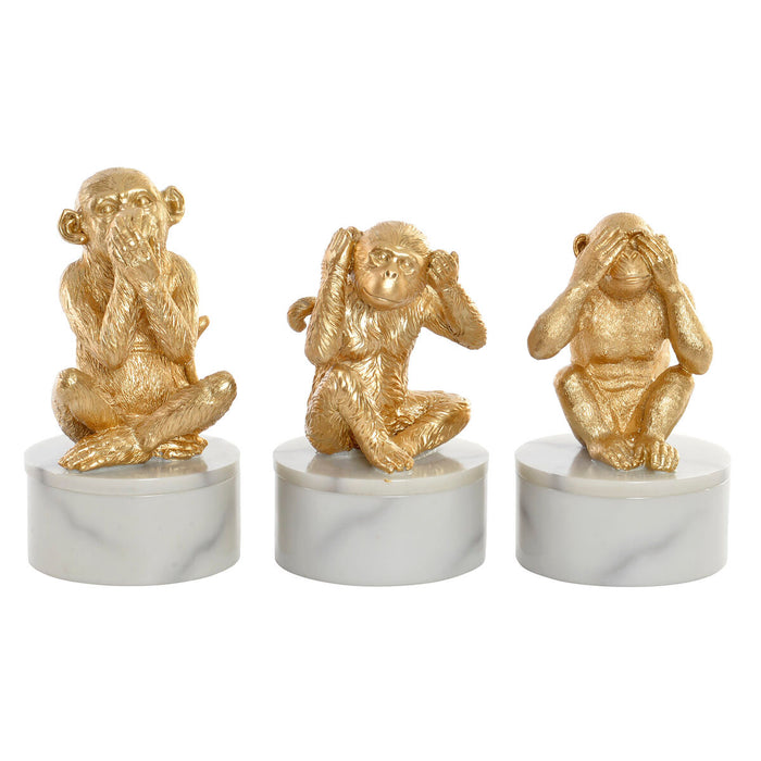 Decorative Figure Dkd Home Decor White Golden Tropical Monkeys 10.5 X 10.5 X 18.5 Cm 3 Pieces