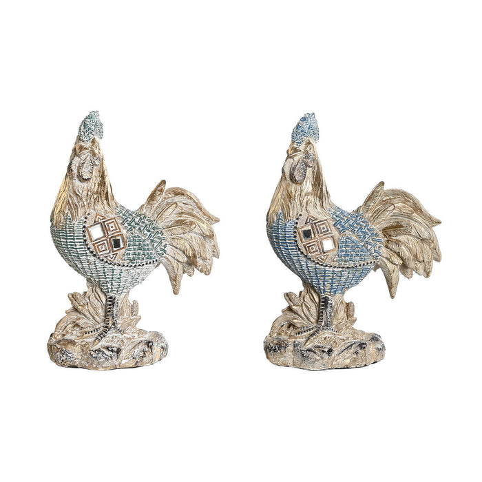 Decorative Figure Dkd Home Decor 14.3 X 7.5 X 20 Cm Blue Turquoise Rooster Stripped 2 Units