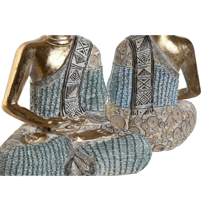 Decorative Figure Dkd Home Decor 23 X 13 X 34 Cm Blue Buddha Turquoise Oriental Stripped 2 Units