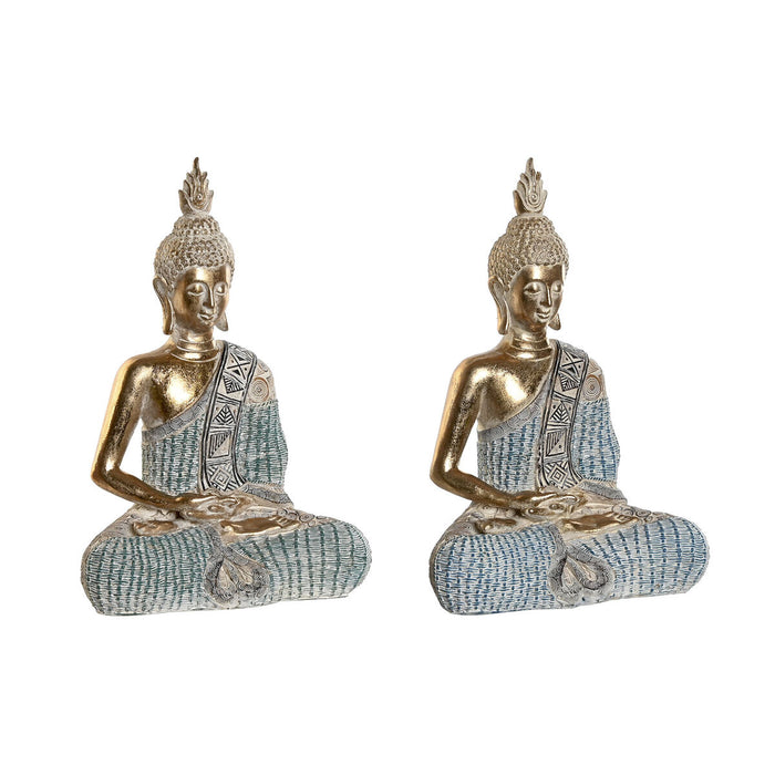 Decorative Figure Dkd Home Decor 23 X 13 X 34 Cm Blue Buddha Turquoise Oriental Stripped 2 Units