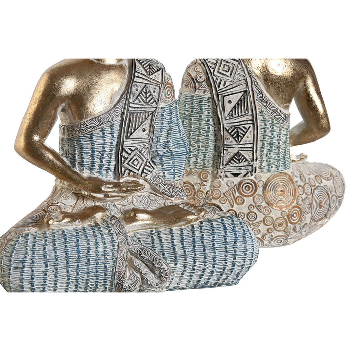 Decorative Figure Dkd Home Decor 18.6 X 9.7 X 27 Cm Blue Buddha Turquoise Oriental Stripped 2 Units