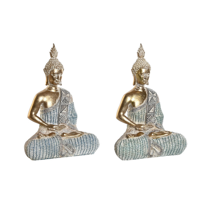 Decorative Figure Dkd Home Decor 18.6 X 9.7 X 27 Cm Blue Buddha Turquoise Oriental Stripped 2 Units