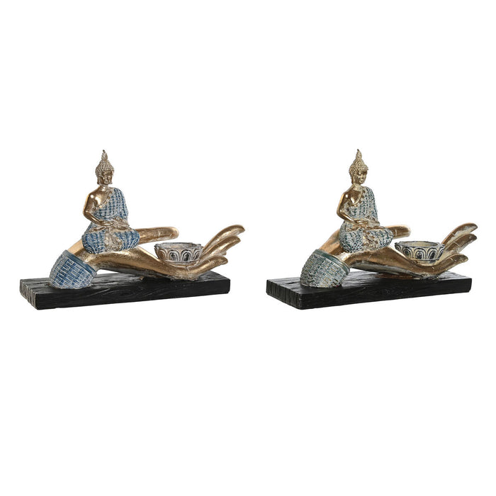 Decorative Figure Dkd Home Decor 25.7 X 8 X 16 Cm Blue Buddha Turquoise Oriental Stripped 2 Units