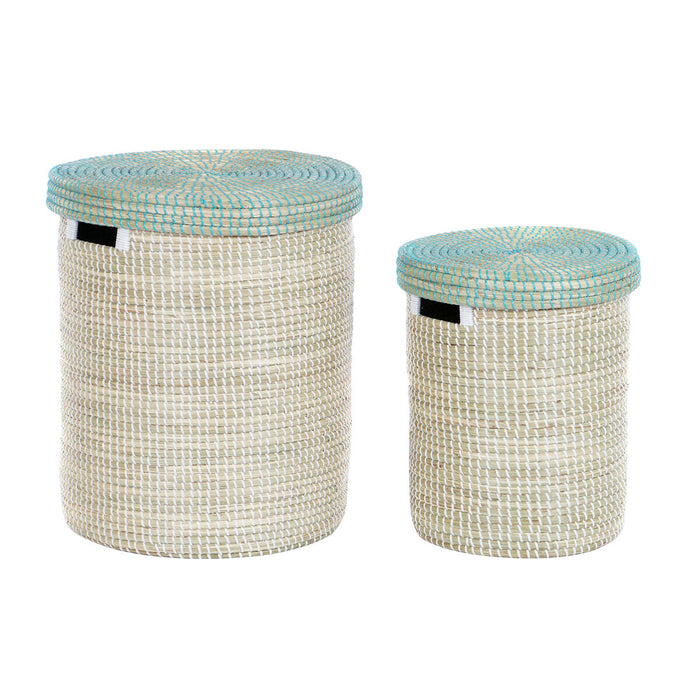 Basket Set Dkd Home Decor Blue White Natural Seagrass 44 x