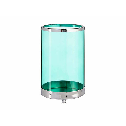 Candleholder Silver Blue Cylinder 12.2 x 19.5 Cm Metal Glass