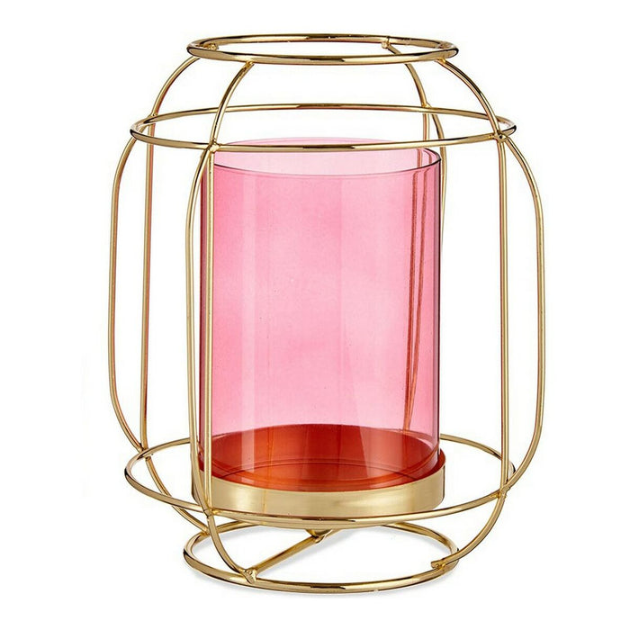 Candleholder Pink Golden Lantern Metal Glass 19 X 20 X 19 Cm